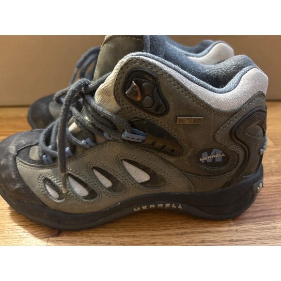 Merrell Kids Size 7.5 Hiking Boots Waterproof Leather & Mesh High Top Gray/Black - Picture 4 of 11